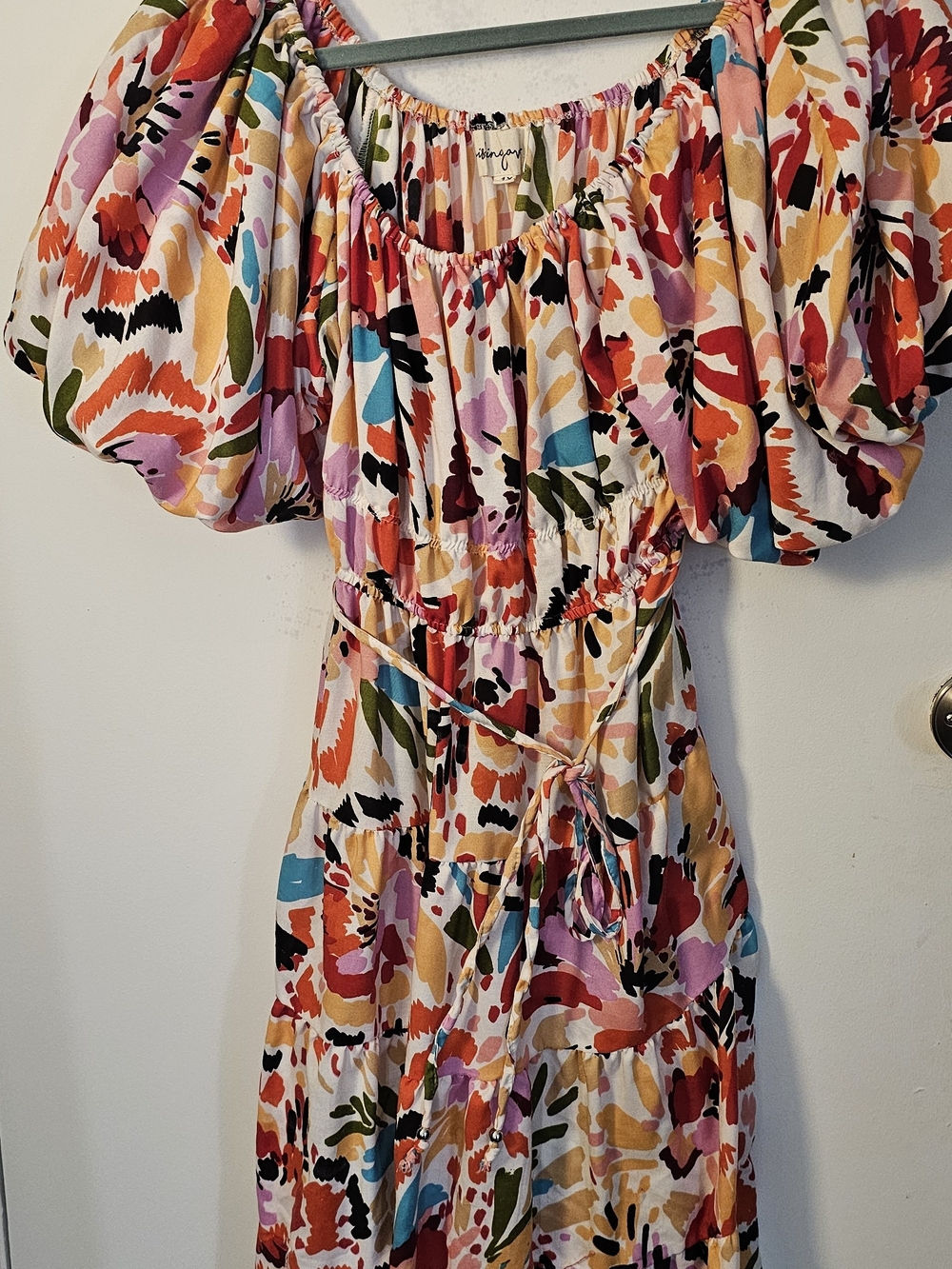 Multi-Color Floral Puff-Sleeve Midi Dress